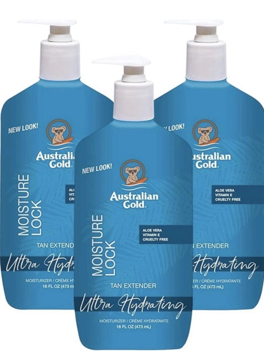 3PK Australian Gold Moisture Lock Tan Extender Hydrating Body Lotion 16 oz NEW